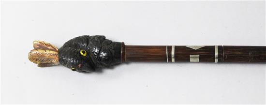 A horn parrot head walking cane